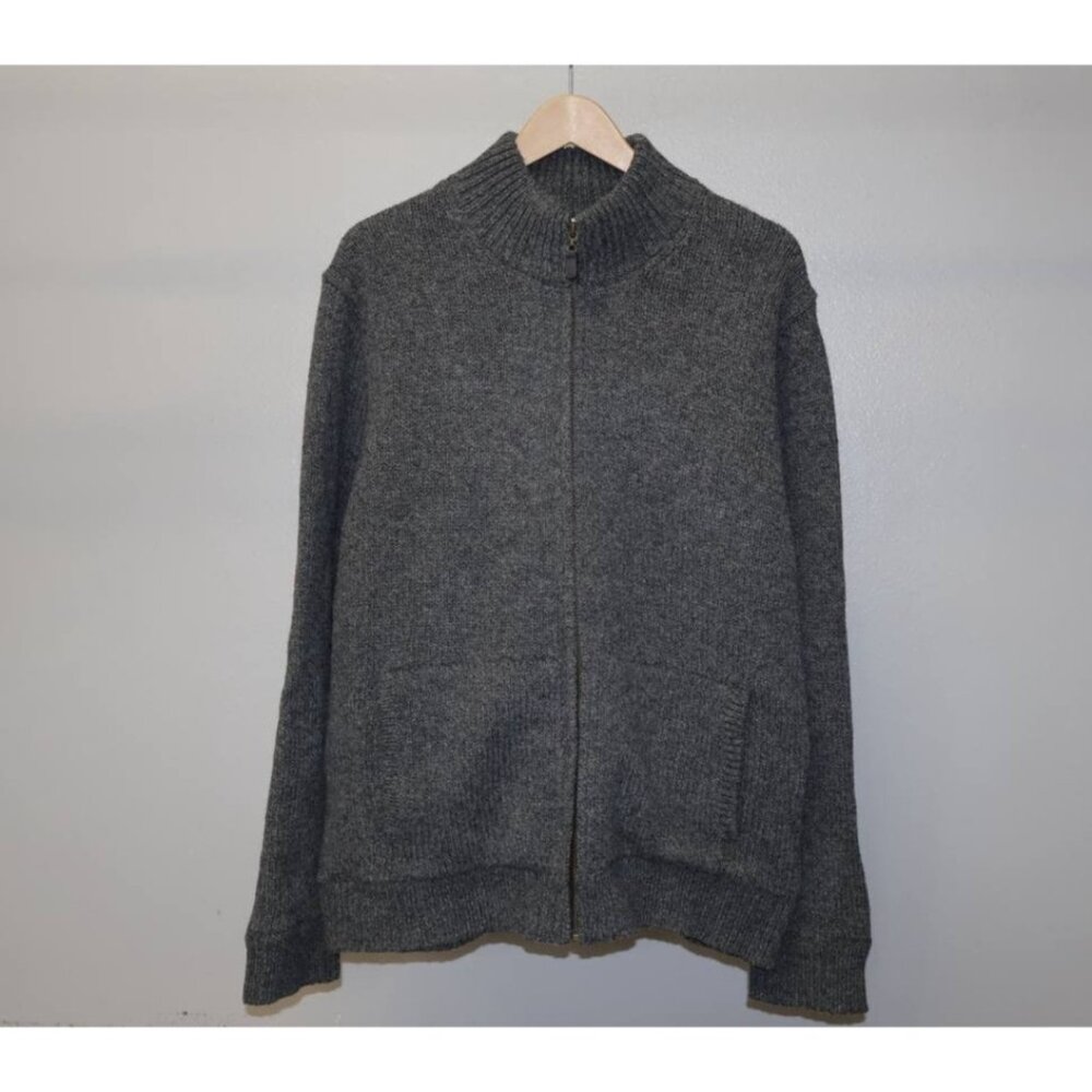 LL Bean Men’s Waterfowl Sweater Full Zip Lambswool Jacket Gray Size L